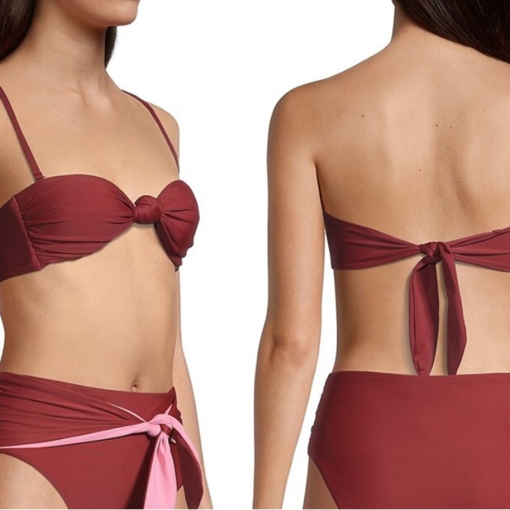 Veronica Beard Gilly Tie-Front Bandeau Bikini Top